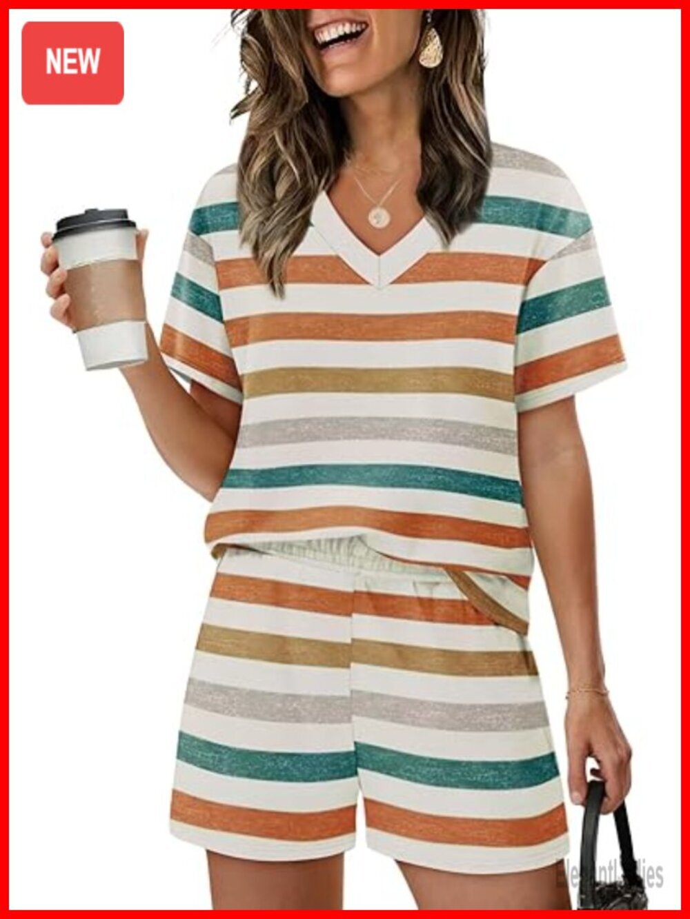 Lightweight Pajama Set with Shorts - V-Neck Lounge Set for Women